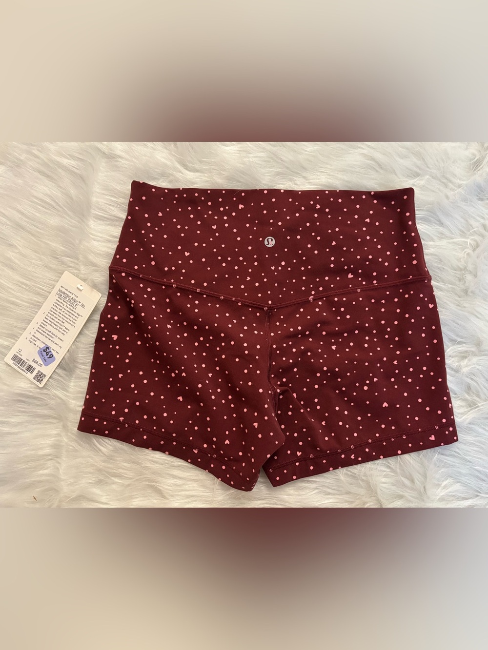 Lululemon Align No Line HR 4” Shorts - Burgundy Bay/Candy Cloud heart Size12 NWT